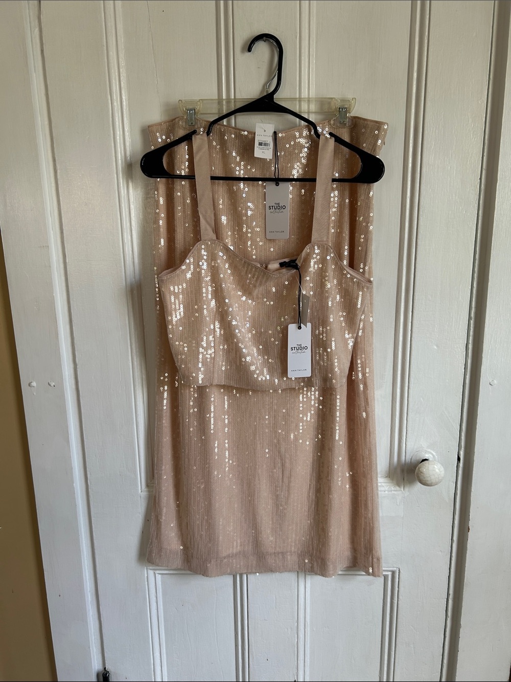 Ann Taylor Sequin Midi Skirt Set in Nude Blush